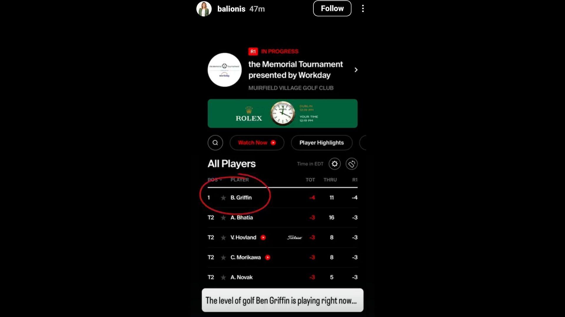 Amanda Balionis' Instagram story on Griffin - Source: via @balionis on Instagram
